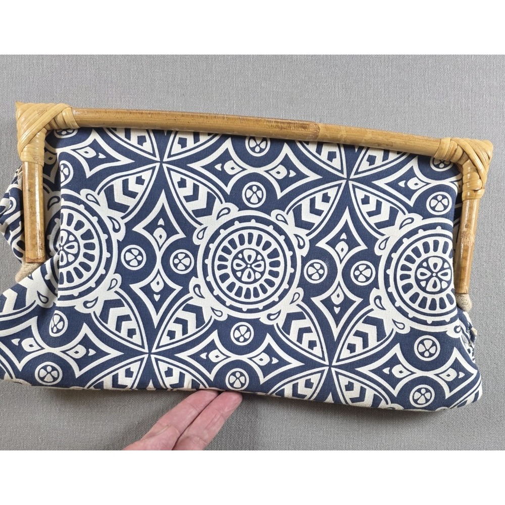 Donna Dixon Clutch Bamboo Purse Boho Magnetic Closure Blue White Moroccan Tile